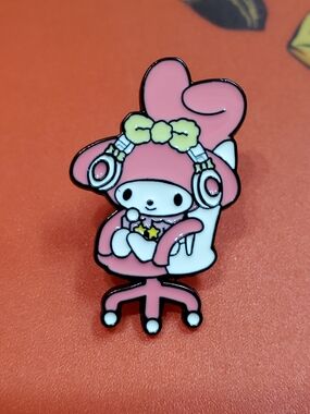 Sanrio My Melody Pink and White Enamel Brooch with Yellow Bow